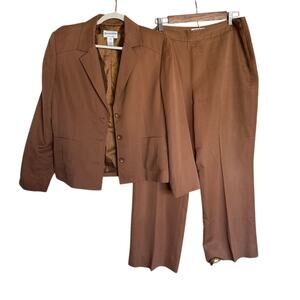 Women's Pendleton Sz14 Silk Cotton Suit Set Brown Neutral Classic Business Wear